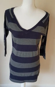 Laura Scott Womens Size 12 Grey Navy Striped Jumper - Picture 1 of 4