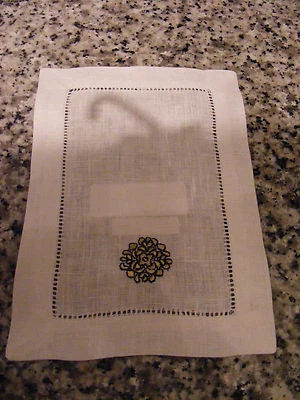 New Sferra White Herald Linen Cocktail Napkin 6" x 9"/Gold & Black Embroidery - Image 1 of 4