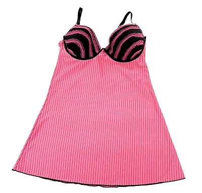 Lencería Babydoll Sexy HOTKISS para Mujer Talla 34C, Mediana, Color Rosa/Rayas Negras Foto 1 de 4