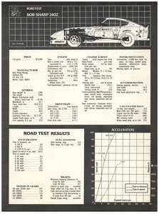 Bob Sharp Racing 240Z Specs Stats & Road Test Results Magazine CLIPPING Photo - Imagen 1 de 1