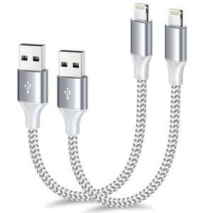 Apple MFi Certified Short iPhone Charger USB A to Lightning Cord Nylon 1ft 2Pack - Picture 1 of 7