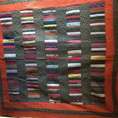 Vtg Mod Folk Art QUILT Victorian repro calico 100% cotton TO BIND/FINISH F/Q pop - Image 1 of 4