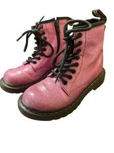 Dr. Martens Youth Pink Shimmer Lace-Up Boots With Side Zipper AirWair Sole Sz 12 - Picture 1 of 7