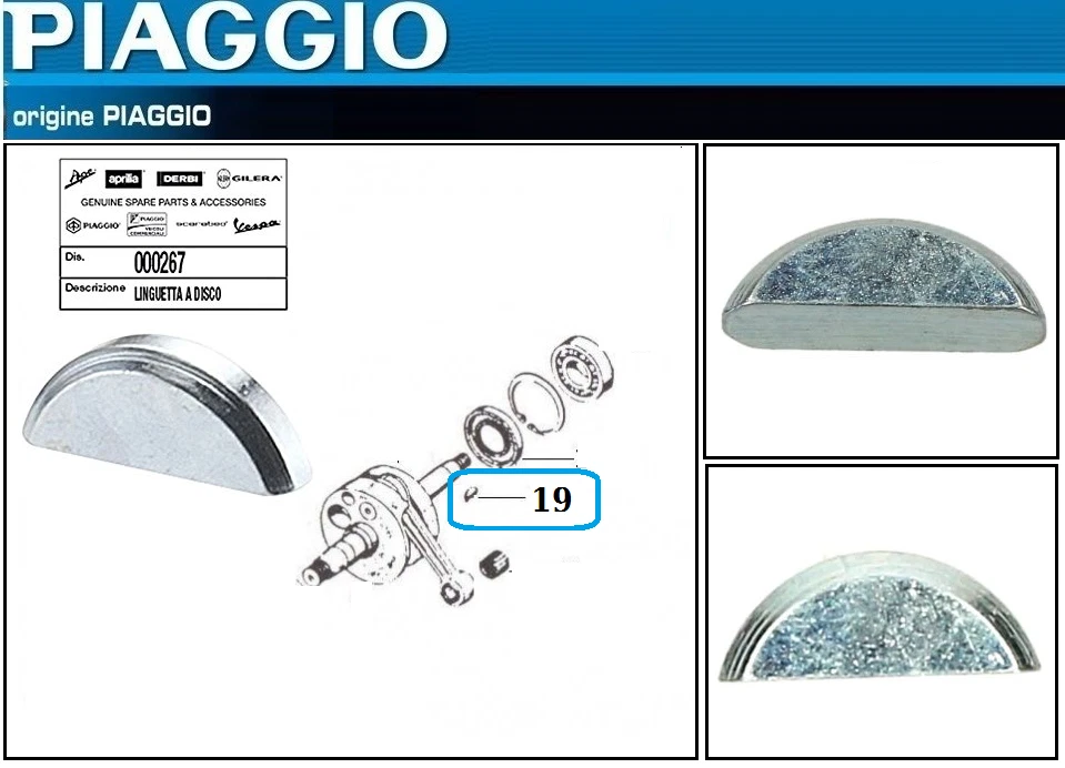 Clavette d'Alternateur 000267 Piaggio Liberty 50 125 / MP3 125 250 300 400 500 - Photo 1/1