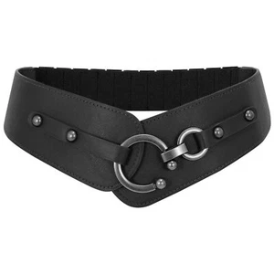 Women Vintage Wide Elastic Thick Stretch Belt with Interlock Buckle for Dress... - Picture 1 of 6