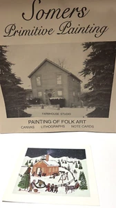 Sandra Somers Red Brick School House Primitive Folk Art print 10 x 12” (8x10”) - Picture 1 of 6