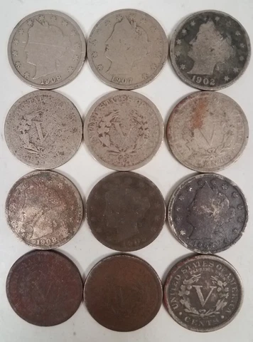 11201 LOT OF 12 DUG UP LIBERTY HEAD "V" NICKEL 1883-1912 5c COINS 111+ YEARS OLD Cover