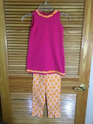 The Bailey 男孩女孩 6 码橙色/粉红色无袖上衣和裤子套装 YS-509 — 第 1/4 张图片