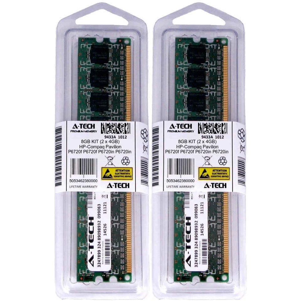 8GB KIT 2 x 4GB HP Compaq Pavilion P6720f P6720in P6720it P6720nl Ram Memory - Image 1 of 1