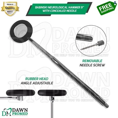 Martelo neurológico Babinski 9" com agulha oculta instrumento médico alemão Gr - Imagem 1 de 4