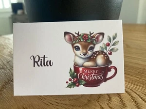 Reindeer Christmas place cards (large) 90mm x 60mm folded personalised (pc09) - Picture 1 of 3