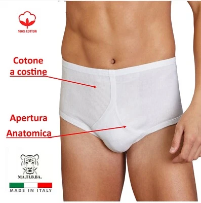 3 Slip uomo classico vita alta con apertura, mutanda aperta in cotone a costine - Immagine 1 di 4