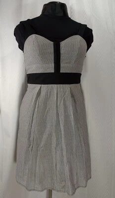City Triangles Sundress Dress Wm Junior 7 Gray Black Stripe Petticoat Lined Sash - Imagem 1 de 4