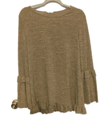 Camisa túnica caballete manga larga dobladillo con volantes dobladillo mezcla de algodón pequeña Foto 1 de 4