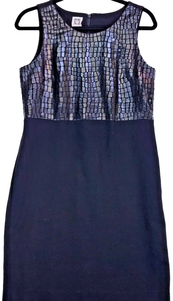 Vestido Anne Klein Negro Cóctel Imitación Cuero Top Sin Mangas Noche Hasta la Rodilla Foto 1 de 4