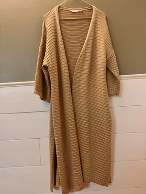 Soft Surroundings Sweater Gold Metallic Shimmer Open Front Duster Cardigan Midi - Image 1 of 4