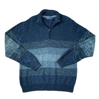 Suéter Alan River Clásico Tejido 1/4 Cremallera Rayas Azul Para Hombre 2XL Foto 1 de 4