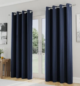 Faux Silk Navy Eyelet Blackout Curtains 112 x 137 cm RRP £32 - New  - Picture 1 of 5