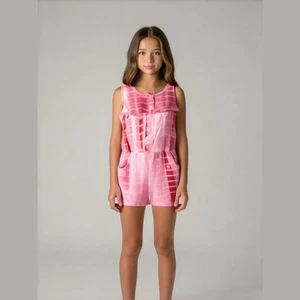 I Love Heart Pinc Girls Romper Size 5 Pink White Tie Dye Knit Stretchy NEW - Picture 1 of 5