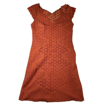 Vestido Yoana Baraschi Naranja Encaje Algodón Talla 2 Sin Mangas Cuello en V Forrado Foto 1 de 4