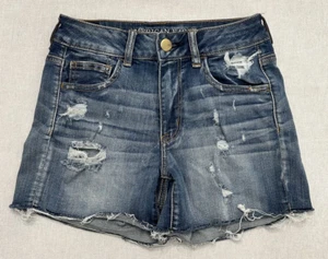 American Eagle Super Stretch Aeo Denim X Hi Rise Shortie Shorts Womens Size 4 - Picture 1 of 15