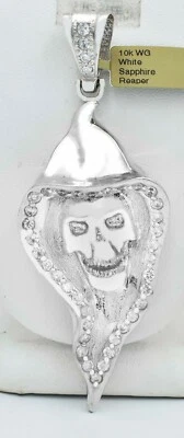WHITE SAPPHIRES REAPER PENDANT 10K WHITE GOLD ** New With Tag ** 30.9 grams - Image 1 of 3