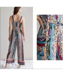 Anthropologie CALAIS JUMPSUIT Floral Multicolor Bohemian Pockets Size Small - Picture 1 of 7