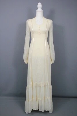 Vtg Women's 70s Ivory Gunne Sax Prairie Maxi Dress 1970s Lace Wedding Dress XS/S - Image 1 of 4