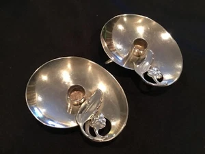 MCM Art Nouveau Danish Candle Holders ~ Set of Two~ Silver Plate - Picture 1 of 9