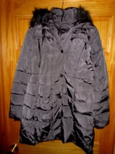 Women's Down Mix Puffer Coat Gunmetal Faux Fur Hood and Inner Vest Size Medium - Picture 1 of 8