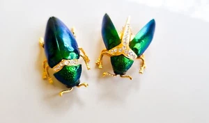 2 Style Green Jewel Elytra Beetle Brooch Rhinestone Vintage Brooch Lots of 2 - Picture 1 of 4