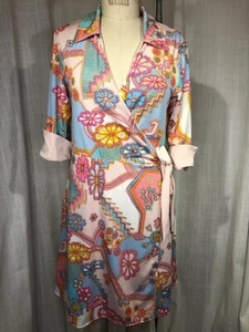Vintage 70s Geometric Print Reversible Wrap Dress - Picture 1 of 6