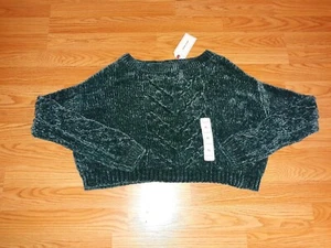 New Women's Crop Top Sweater Half Sweater Junior's Size Extra large Color Green - Picture 1 of 12