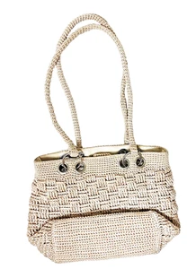 Bolso de Hombro Hobo Crochet Asas Trenzadas Cierre Magnético Beige Hippie Boho Cartera - Imagen 1 de 15