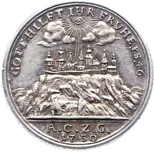 Moneda de plata con patrón de 1 ducado Nuremberg 1730 sin circular vista a la ciudad Alemania muy rara - Imagen 1 de 9