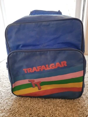 Trafalgar 1980s Tote Crossbody Shoulder Bag Blue Rainbow Travel Carryon - Image 1 of 4