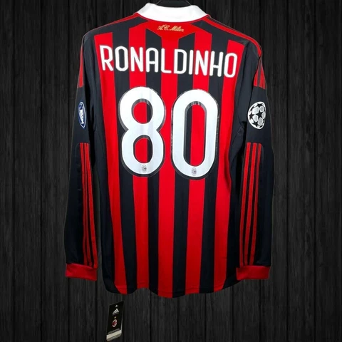 AC Milan 09/10 Ronaldinho Soccer Jersey #80 UEFA Champions League Retro Jersey Cover