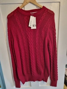 Zara Mens Wine Red Stretch Cable Knit Jumper Size XXL - Picture 1 of 7