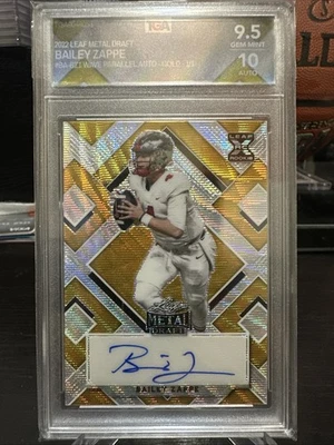 2022 Leaf Metal Draft Bailey Zappe Gold Wave Parallel Auto 1/1 XRC TGA 9.5 Grade - Image 1 of 4