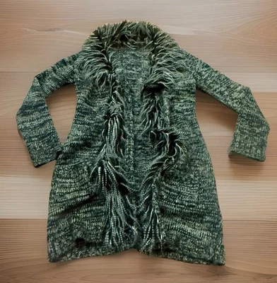 Vintage 90s BCBG MaxAzria Y2k Duster Cardigan  Whimsigoth Witchy Faux Fur Trim M - Image 1 of 4