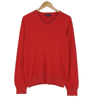 Gant Rouge Pull V-Cou Coton Hommes Taille M Moyenne - Photo 1/4