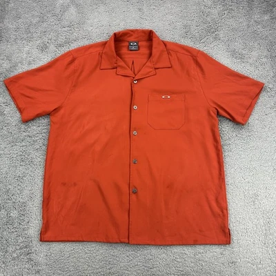 Oakley Software Shirt Mens Large Orange Button Up Short Sleeve Pocket Metal Logo - Image 1 of 4