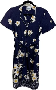 VTG 60s 70s MCM Chiha House Dress Zipper Front Pockets Daisies Daisy Floral L - Picture 1 of 7