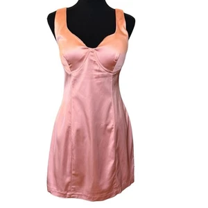 New ~ LULU'S ~ In Your Dreams Coral Pink Satin Bustier Bodycon Dress Size XL - Picture 1 of 7