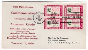 #1143 Lincoln Credo 1960 First Day Cover - Riemann - Picture 1 of 2