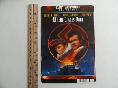 WHERE EAGLES DARE CLINT EASTWOOD - BLOCKBUSTER VIDEO BACKER CARD 5"X8" NO MOVIE - Image 1 of 3