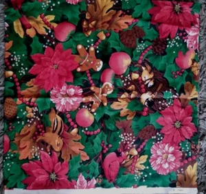 Vintage 1993 Concord Fabrics by JOAN KESSLER Colorful Christmas Fabric 46" x 44" - Picture 1 of 2