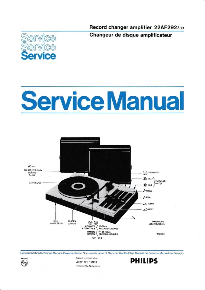 Servizio Manuale di Istruzioni per Philips 22 Af 292 - Immagine 1 di 1