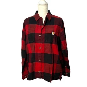 Camicia Carhartt rossa a quadri peso medio manica lunga bottoni elasticizzata grande NUOVA - Foto 1 di 5