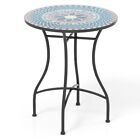 24" Patio Bistro Coffee Table Outdoors End Side Table With Ceramic Tile Tabletop